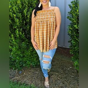 NWT Strappy Babydoll Tank Top Mustard Plaid 22/24
